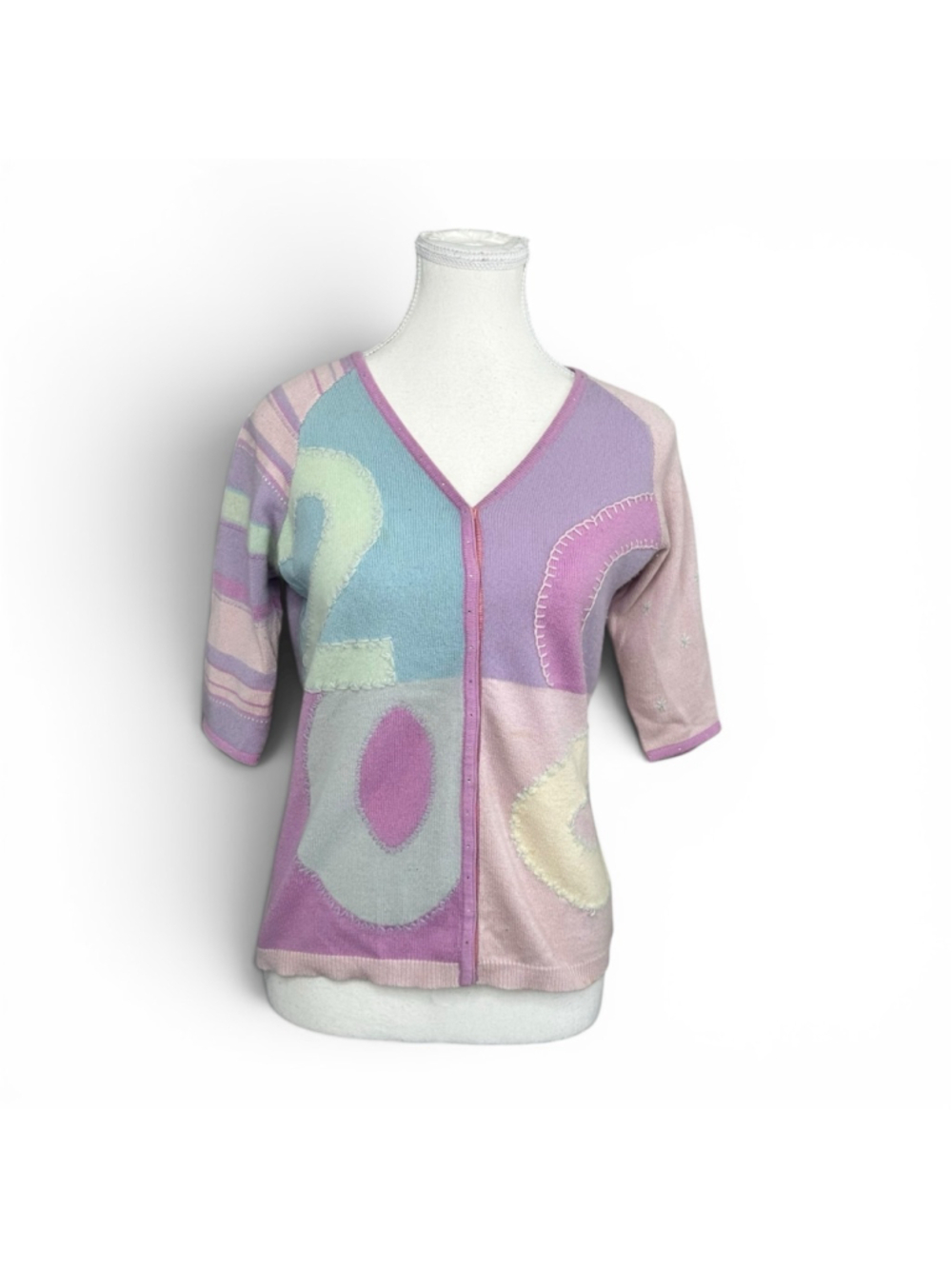 Easel Cashmere 2000 Pastel Patchwork Cardigan Y2K Fairy Grunge Sweater